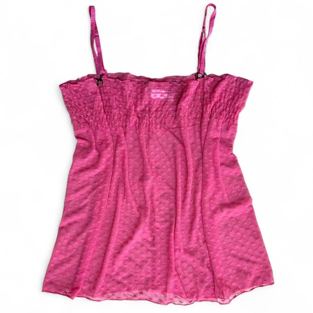 No Boundaries Y2K Pink Heart Mesh Lace Tank Top Smocked Camisole Medium